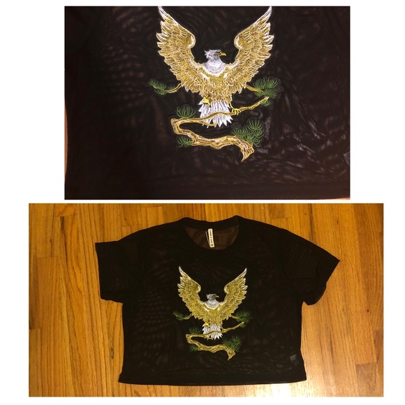 NWOT Emma & Sam Power Mesh Appliqué Crop Tee - Picture 5 of 8